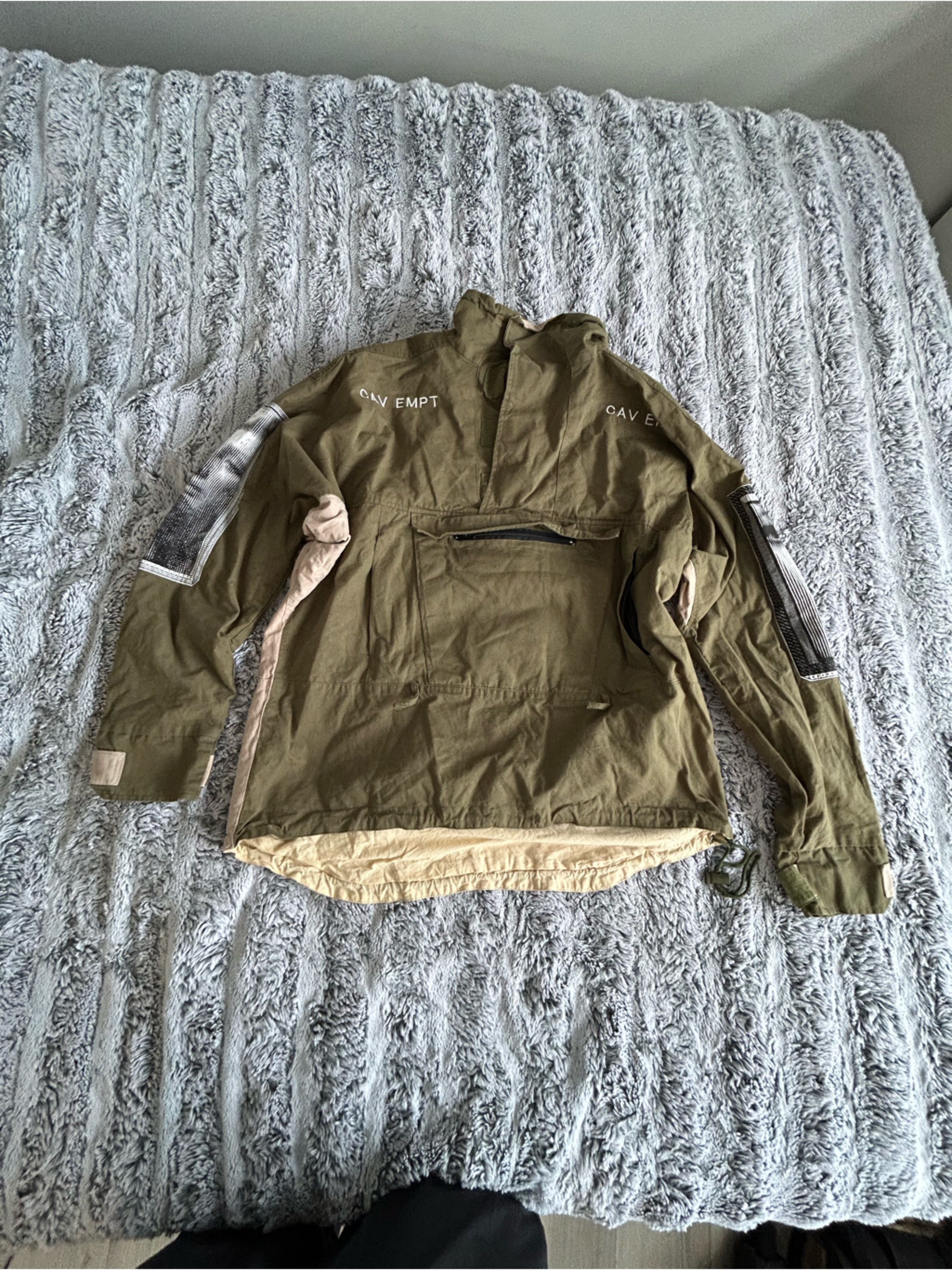 Olive Green Utility Jacket With Beige Lining